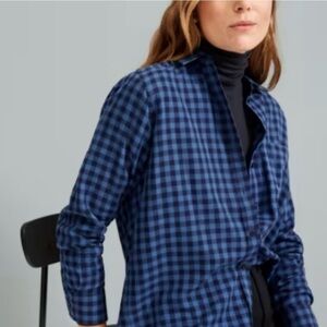 Everlane Double‎ Gauze Relaxed Shirt Blue Gingham Check Button Up